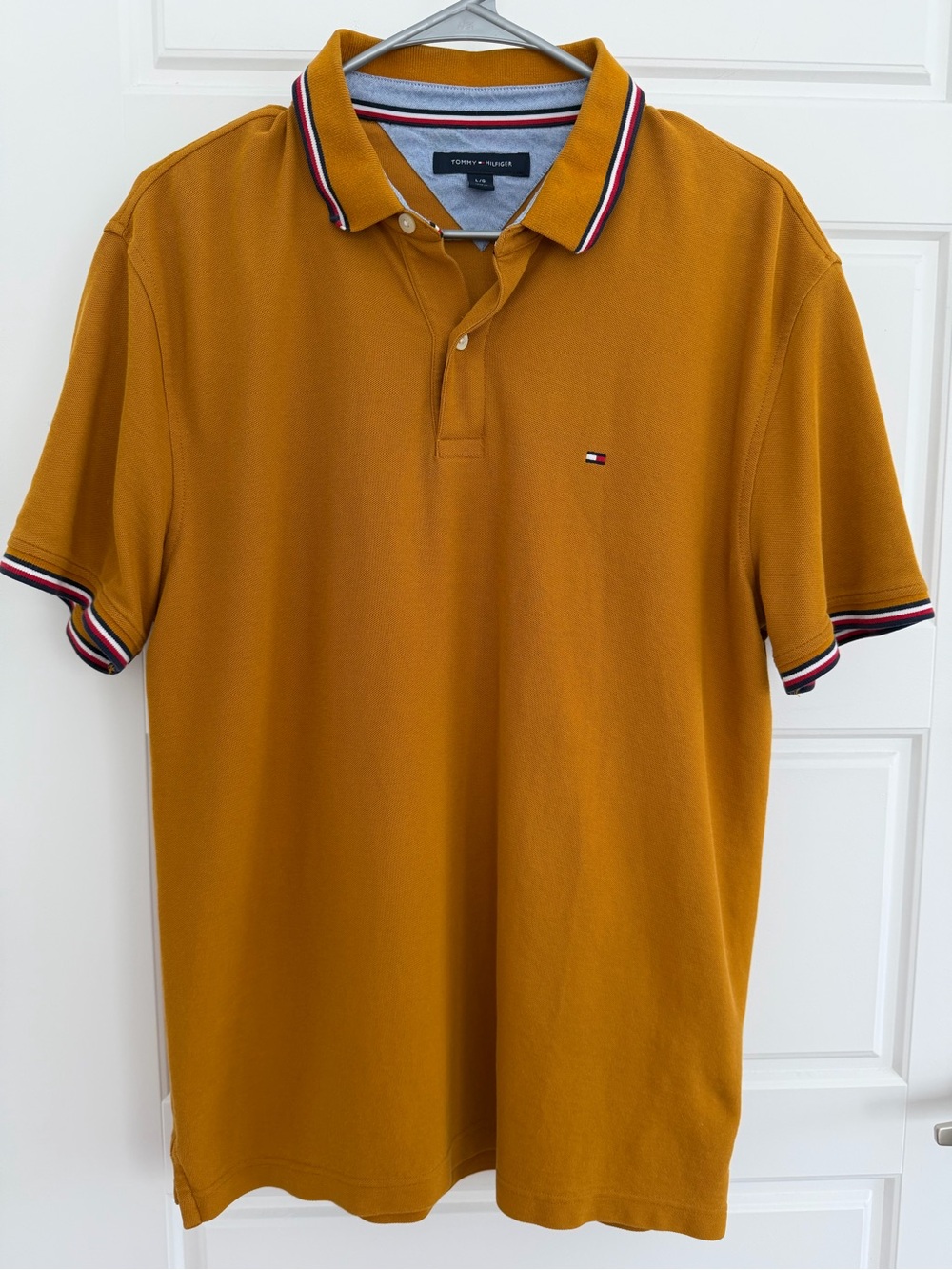 Tommy Hilfiger Men's Mustard Gold Polo with Contrast Stripe Trim